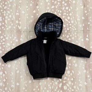 Little Marc Jacobs Boys Black Hooded Winter Coat Jacket Plaid Lining Size 2 / 2T